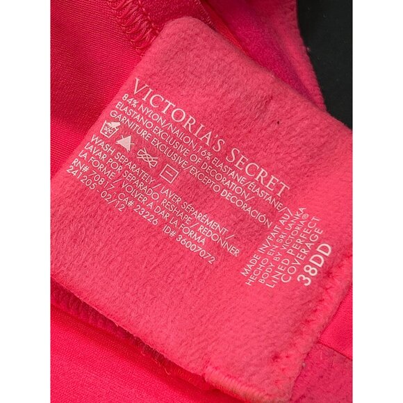 Victorias Secret Perfect Coverage Bra 38DD Pink Lace Trim Bow Detail - Picture 7 of 8